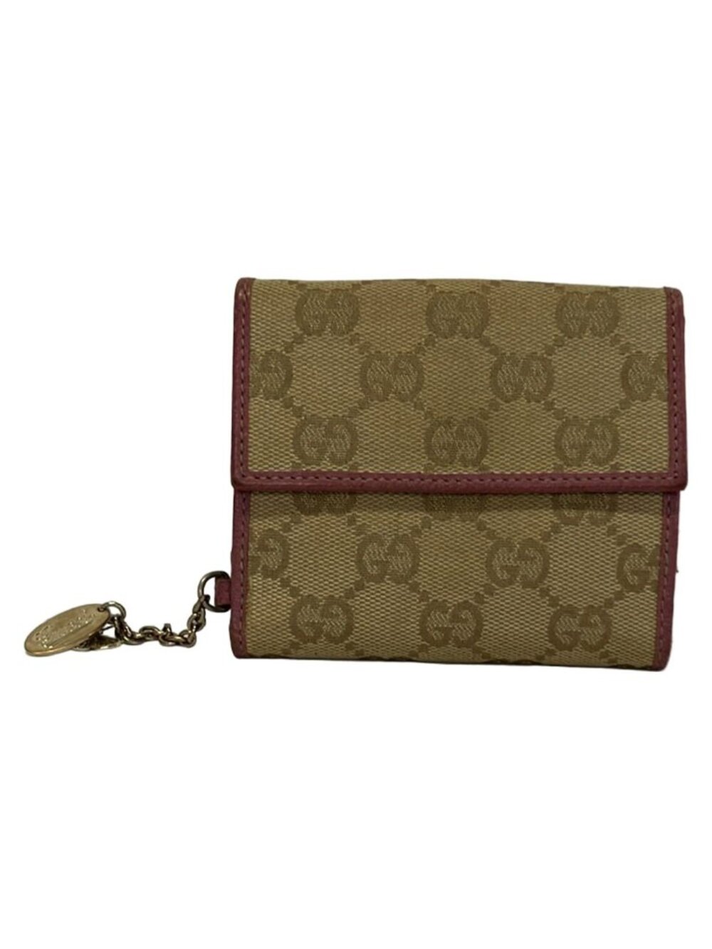 Gucci Bifold Wallet GG Pattern Ivory Pink Leather